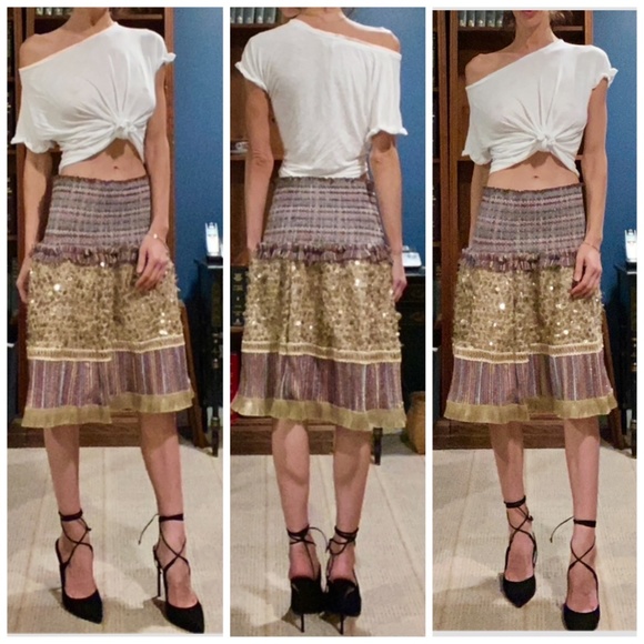 Rinku Anthropologie Stretch Lurex Metallics Sequin A Line Midi Skirt Small - Picture 5 of 7